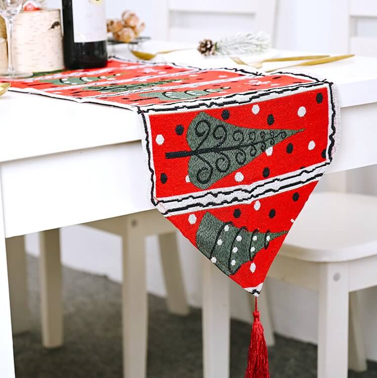35cm x 180cm Woven Jacquard Tapestry Christmas Table Runner with Tassel