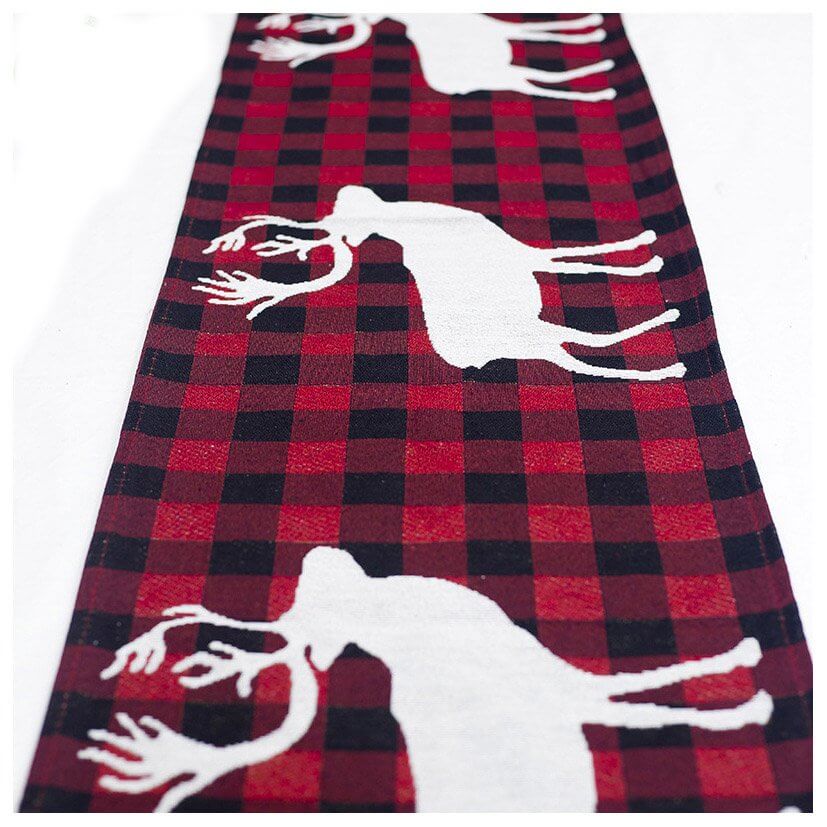 Jacquard Christmas Table Runner with Tassel - Nordic Reindeer