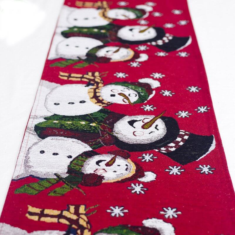 35cm x 180cm Woven Jacquard Tapestry Christmas Table Runner with Tassel - Snowman