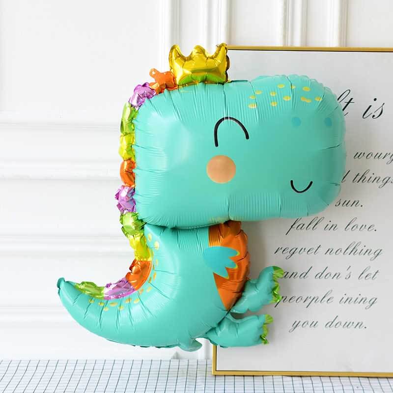 Cute Blue Cartoon Dinosaur Wearing Crown Foil Balloon