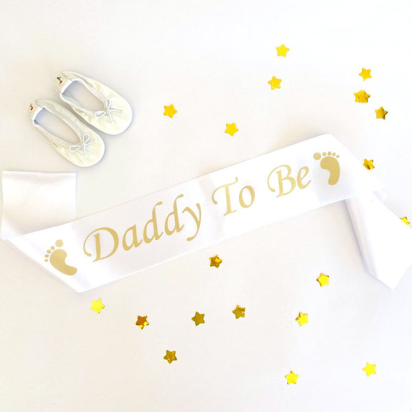2PCS, Mom To Be & Dad To Be Sash Set, White Satin With Gold Letters, Best Baby Shower Decorations Mother Father Gifts, Gender Reveal Party Boy Or Girl...