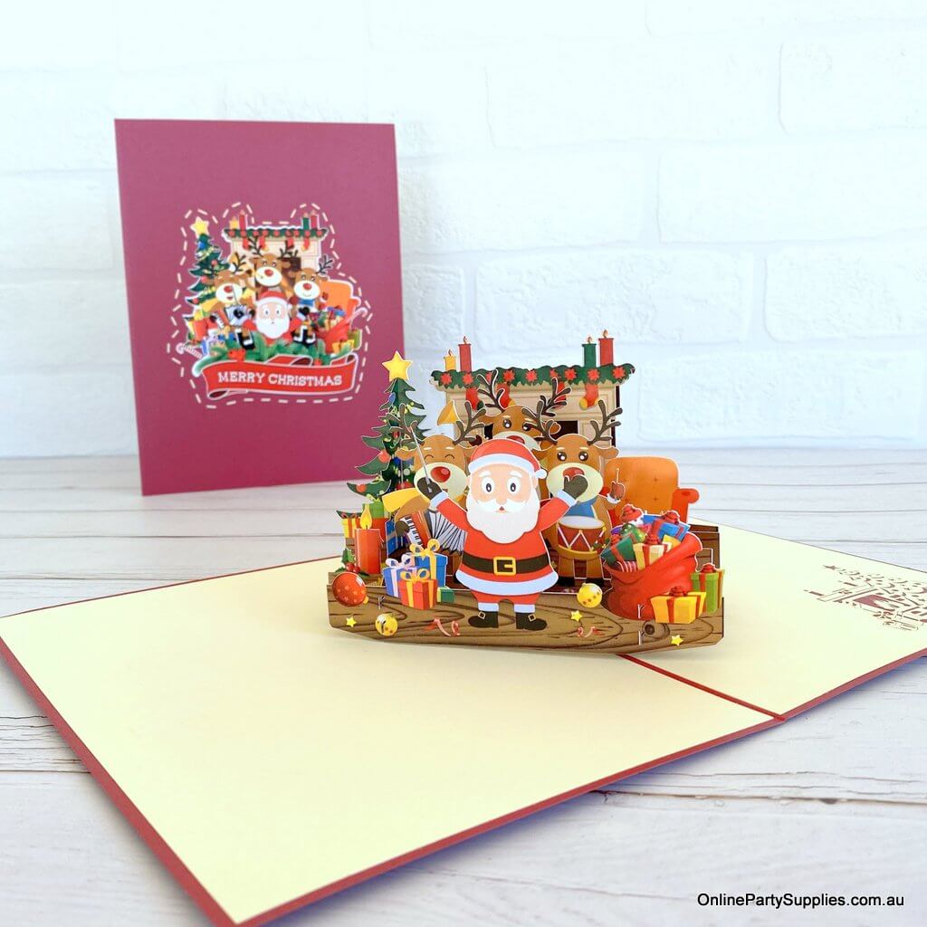 Online Party Supplies Australia Darling Christmas Reindeer Party with Santa 3D Pop Up  Xmas Card for Kids
