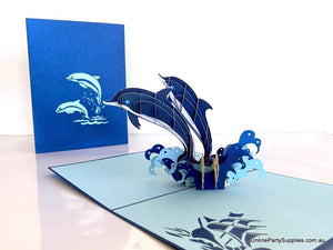 Dolphin Couple Jumping in Waves 3D Pop Up Greeting Card - Valentine's Day Pop Up Cards
