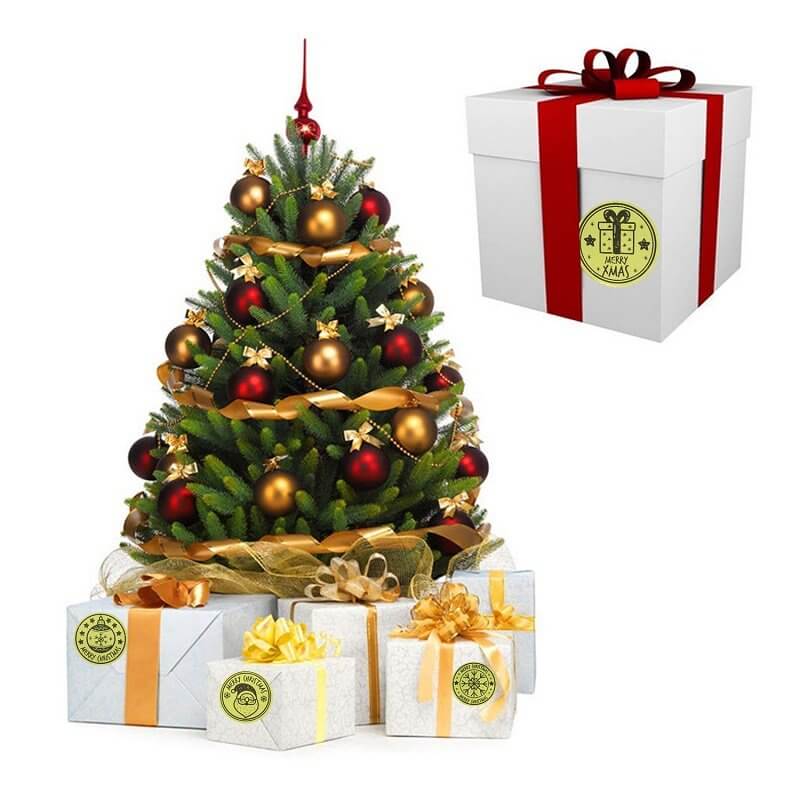 Style E - Round Gold Foil Merry Christmas Stickers - Christmas Gift Packing and Wrapping Supplies