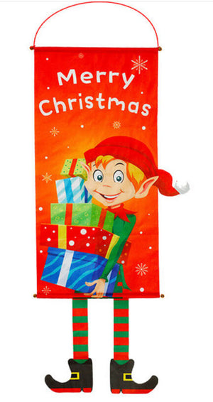 Elf Merry Christmas Door Banner Hanging Ornament - Christmas and New Year Home Party Decorations