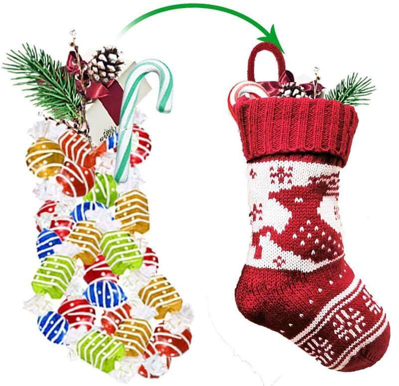 Red White Knit Traditional Snowflake Pattern Christmas Santa Hanging Stocking - Xmas Home & Wall Decorations
