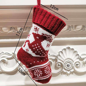 Red White Knit Traditional Snowflake Pattern Christmas Santa Hanging Stocking - Xmas Home & Wall Decorations