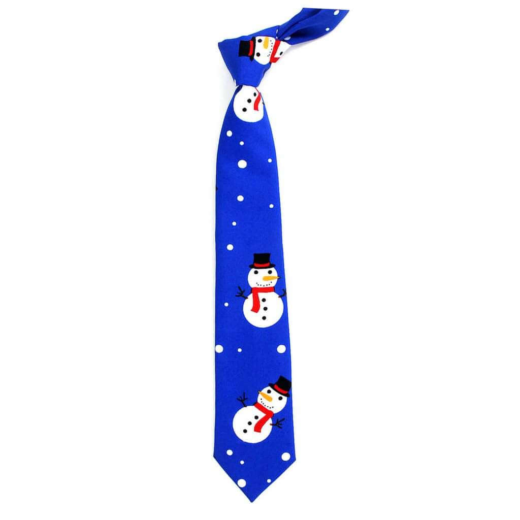 Deluxe Christmas Tie for Men - Blue Snowman