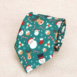 Deluxe Green Santa & Reindeer Christmas Tie for Men - Xmas Novelty and Costume Accessories