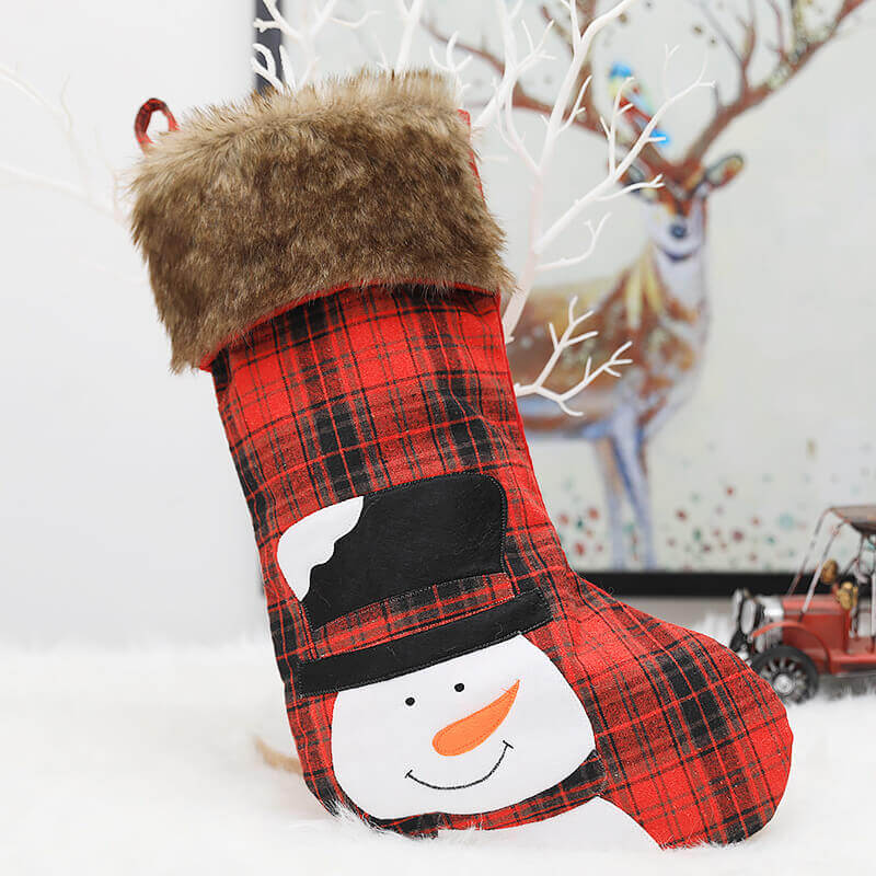 Faux Fur Felt Red & Black Check Buffalo Plaid Christmas Stocking