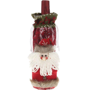 Faux Fur Snowman Moose Santa Claus Christmas Wine Bottle Cover Bag with buttons - Online Party Supplies