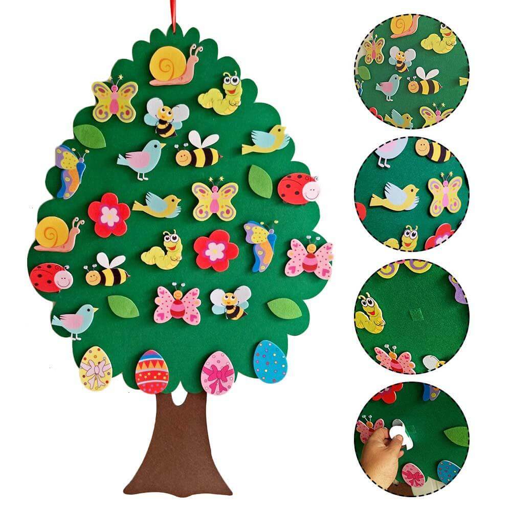 Felt Happy Easter Tree Kit, Easter Gift for Toddler, 3D Felt Ornament, Easter Decoration, Montessori Educational Pretend Play, Children's Easter Activity, Hand Crafts