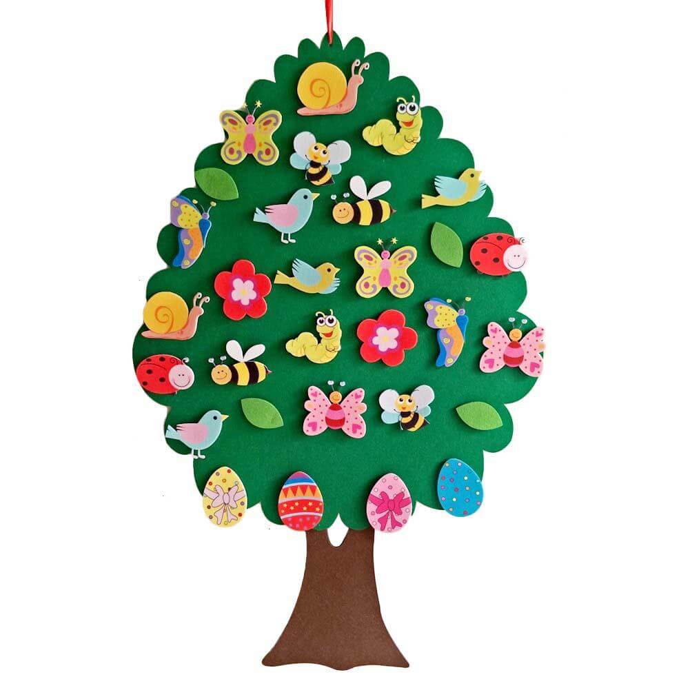 Felt Happy Easter Tree Kit, Easter Gift for Toddler, 3D Felt Ornament, Easter Decoration, Montessori Educational Pretend Play, Children's Easter Activity, Hand Crafts