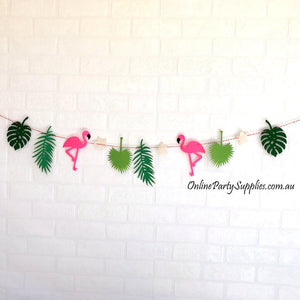 Online Party Supplies DIY Felt Flamingo with Palm Leaf Bunting Garland for Hawaiian Luau Party