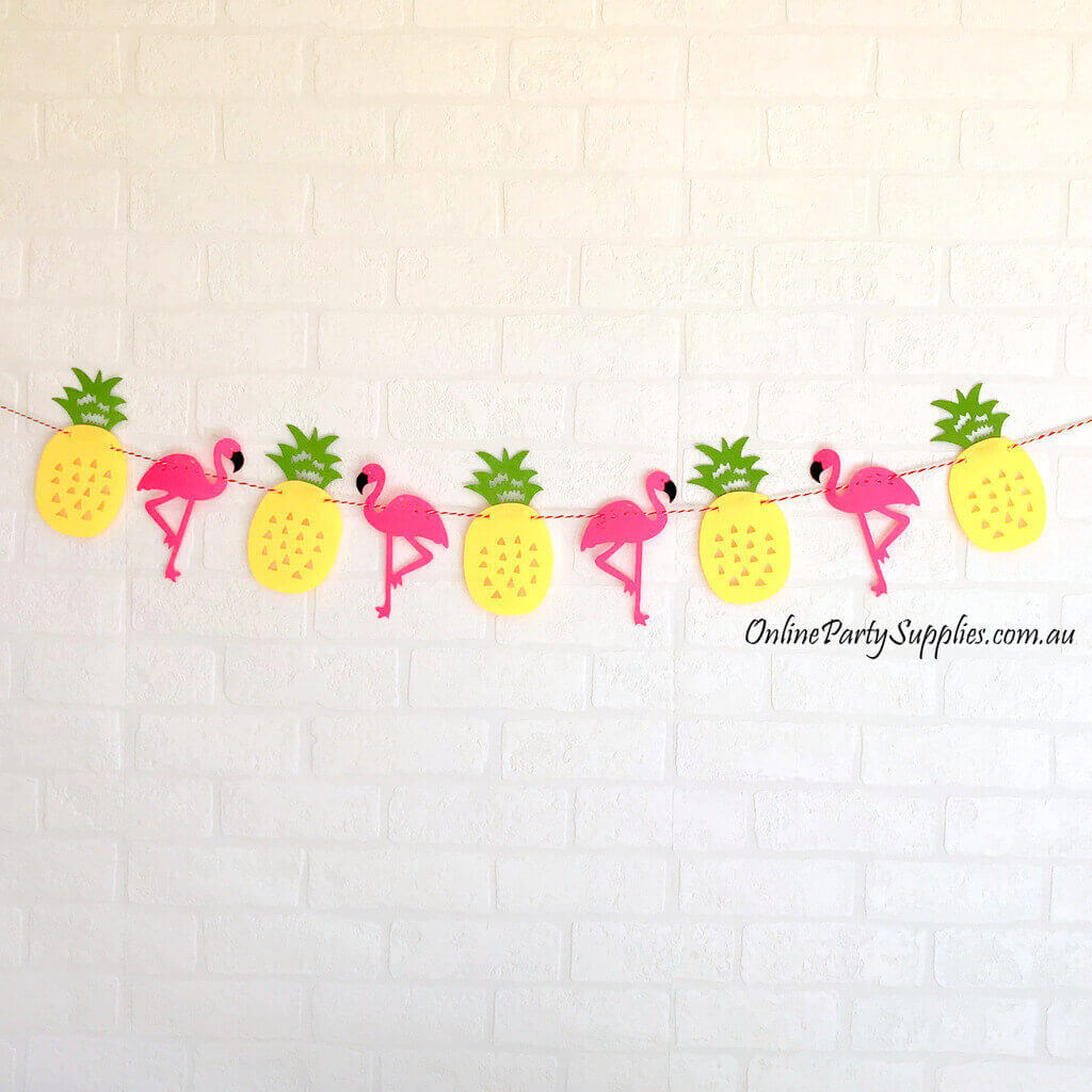 Online Party Supplies DIY Felt Flamingo with Pineapple Bunting Garland for Hawaiian Luau Party