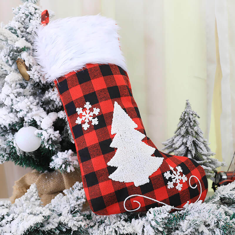 Large Felt Red & Black Check Buffalo Plaid Christmas Stocking