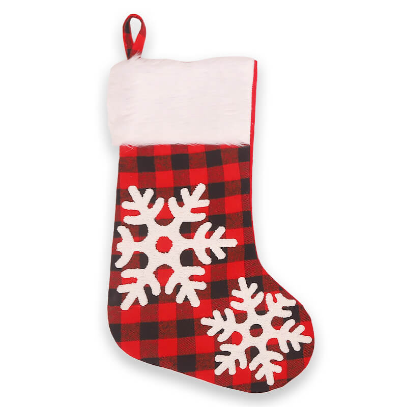 Large Felt Red & Black Check Buffalo Plaid Christmas Stocking