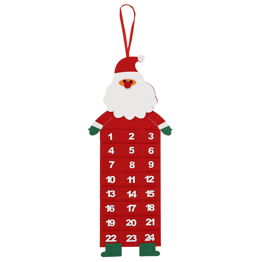 Felt Red Christmas Santa Claus Advent Calendar with Pockets - Felt Fabric Countdown Calendar for Kids