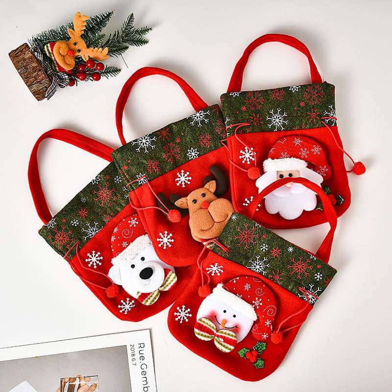 Red Felt Christmas Goodie Bag w Drawstring