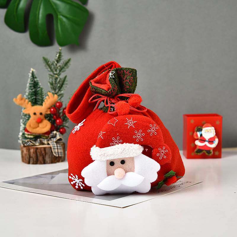 Red Felt Christmas Goodie Bag with Drawstring