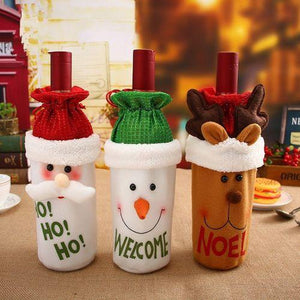 Flannel Snowman Welcome Santa Ho Ho Moose Noel Christmas Wine Bottle Cover - Online Party Supplies
