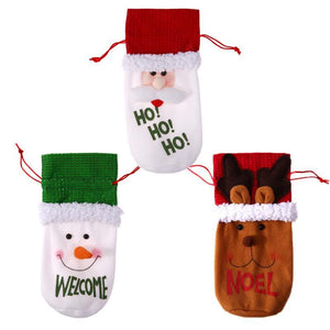 Flannel Snowman Welcome Santa Ho Ho Moose Noel Christmas Wine Bottle Cover - Online Party Supplies