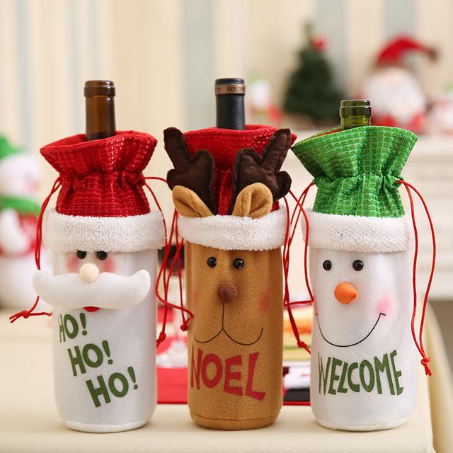Flannel Snowman Welcome Santa Ho Ho Moose Noel Christmas Wine Bottle Cover - Online Party Supplies