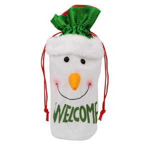 Flannel Snowman Welcome Santa Ho Ho Moose Noel Christmas Wine Bottle Cover - Online Party Supplies