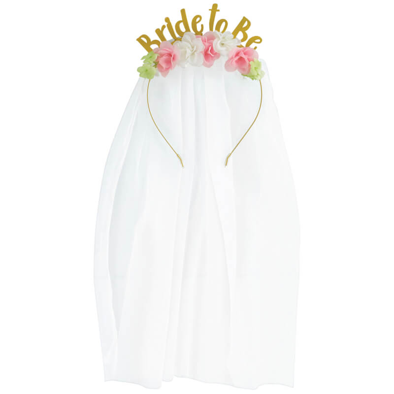 Amscan Floral Gold Metal Bride To Be Headband With Veil