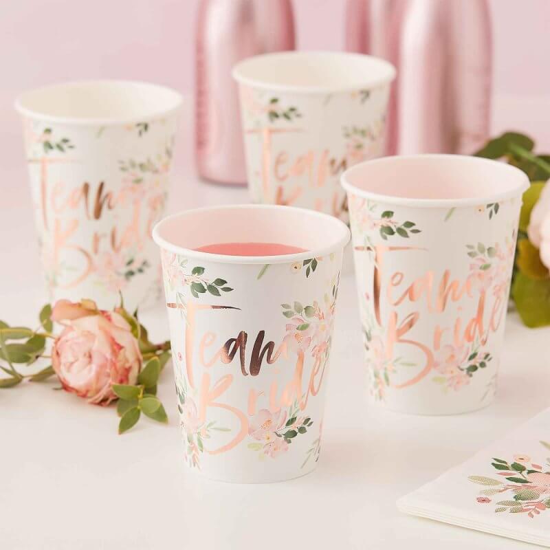 Ginger Ray Floral Team Bride 266ml Paper Cup 8 Pack