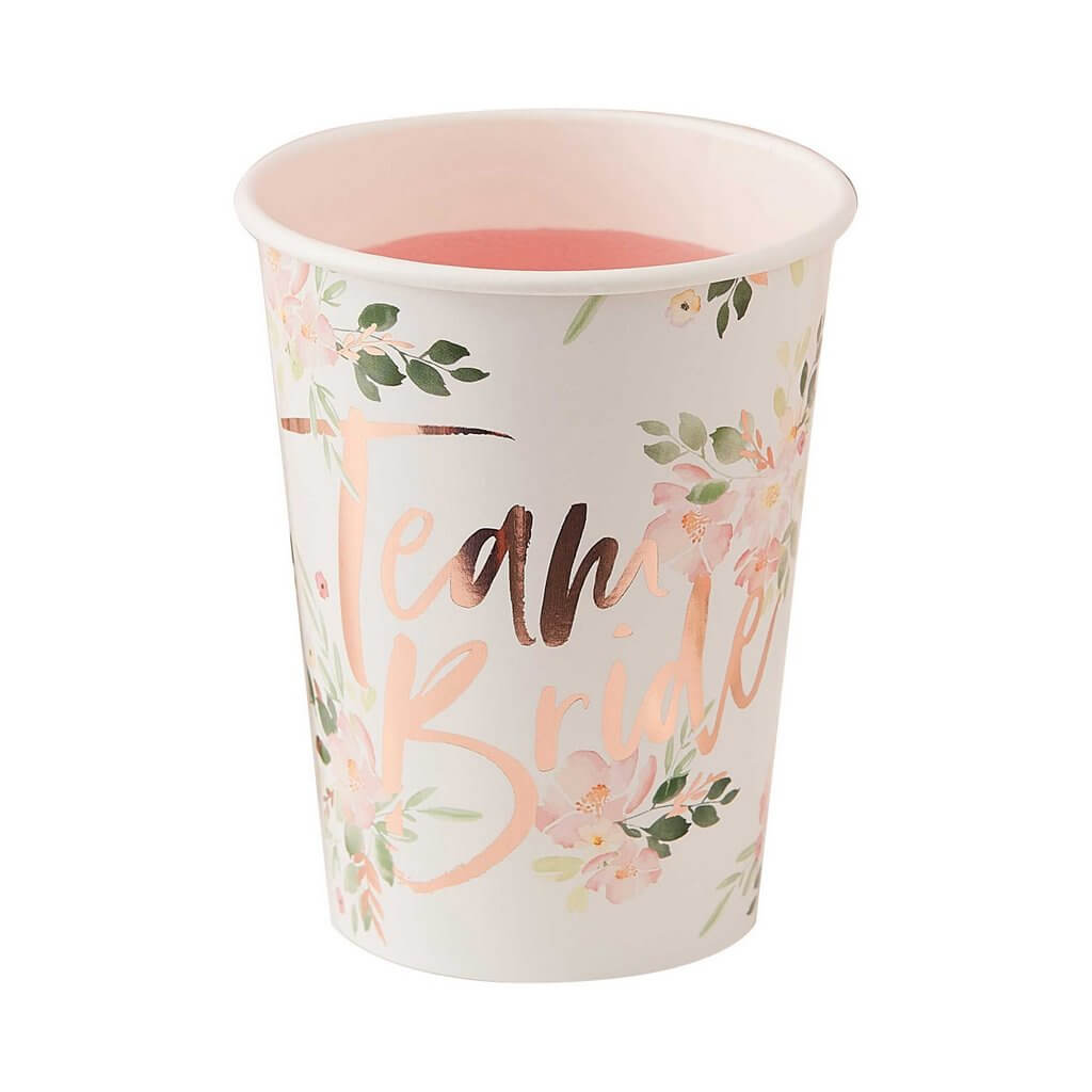 Ginger Ray Floral Team Bride 266ml Paper Cup 8 Pack
