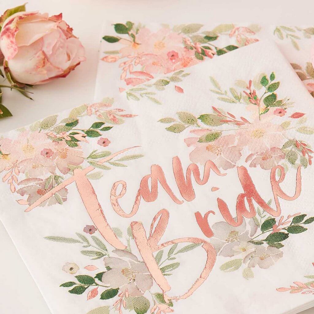 Ginger Ray Floral Hen Party Team Bride Napkin 16 Pack