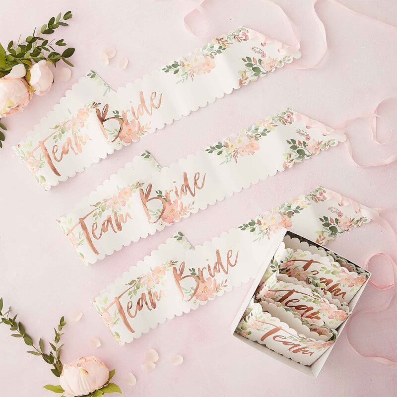 Ginger Ray Floral Team Bride Sash 6 Pack in Gift Box