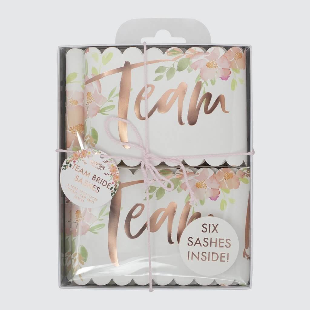 Ginger Ray Floral Team Bride Sash 6 Pack in Gift Box