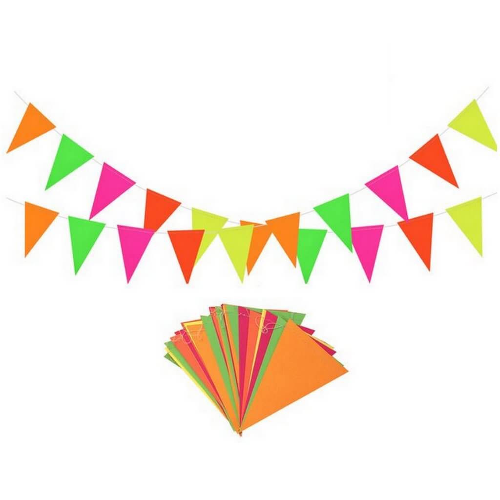 4.4m Neon UV Reactive Triangle Paper Banner Bunting