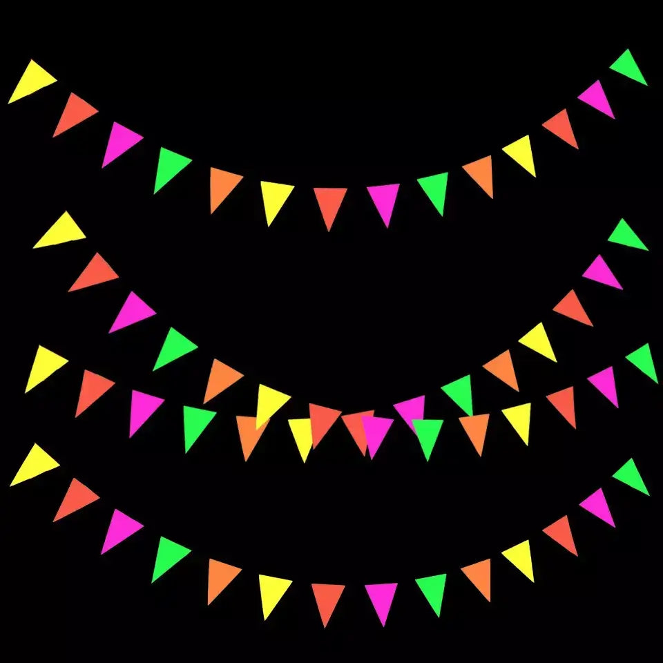 4.4m Neon UV Reactive Triangle Paper Banner Bunting