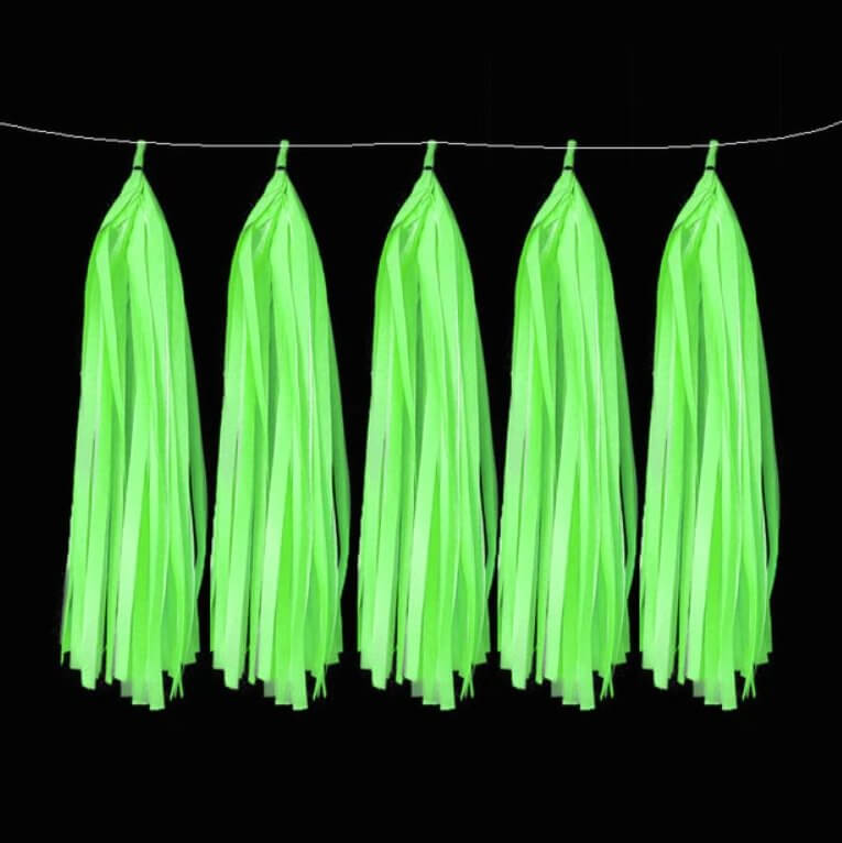 Neon UV Reactive Green Paper Tassel 5 Pack
