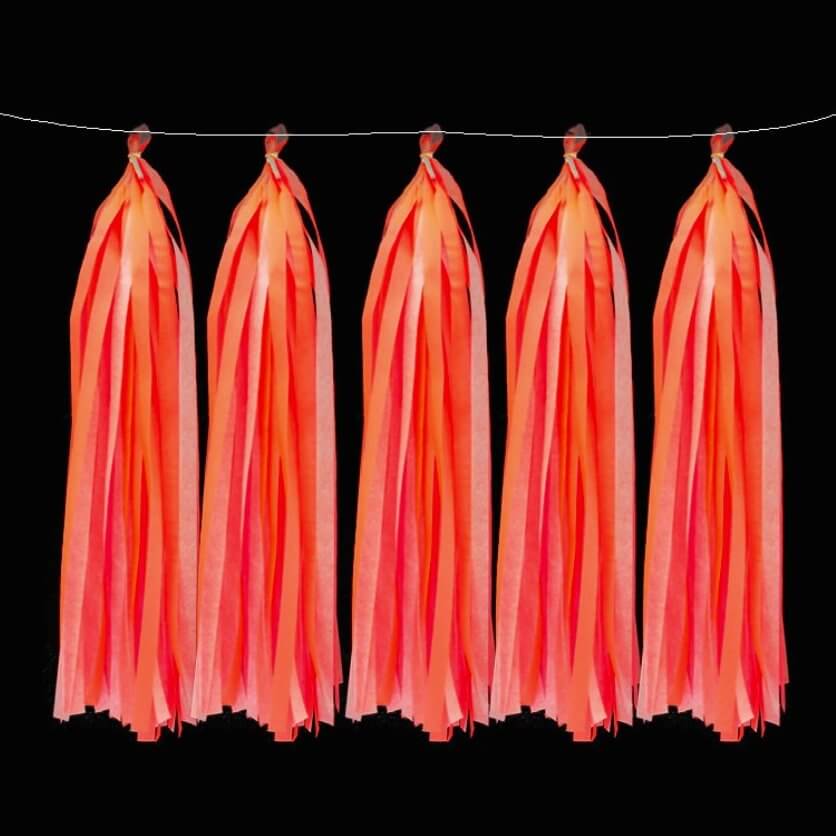 Neon UV Reactive Orange Paper Tassel 5 Pack