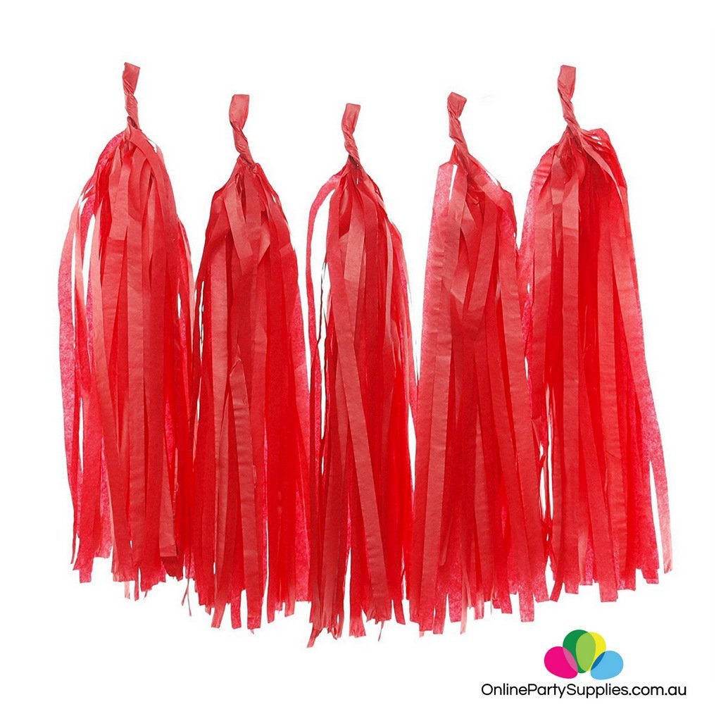 Neon UV Reactive Red Paper Tassel 5 Pack