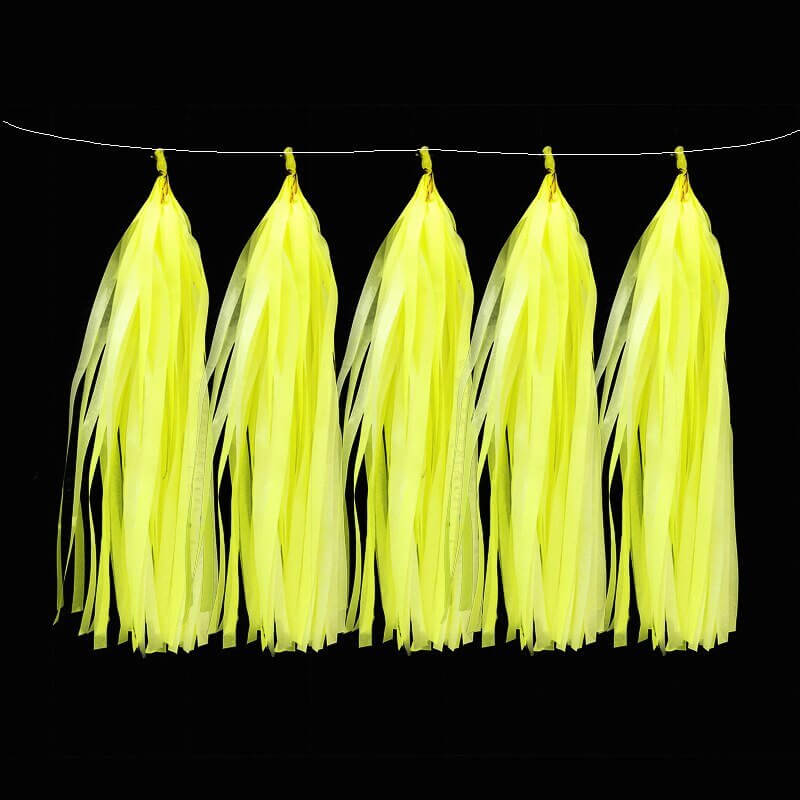 Neon UV Reactive Yellow Paper Tassel 5 Pack
