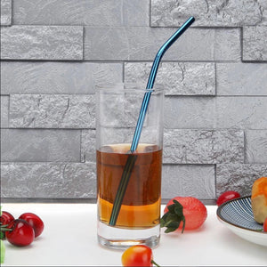 bent blue Stainless Steel Straw, reusable, eco-friendly metal straws 210mm x 6mm