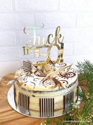 Acrylic Gold Mirror 'Fuck I'm 50!' Birthday Cake Topper - Funny Naughty 50th Fiftieth Birthday Party Cake Decorations