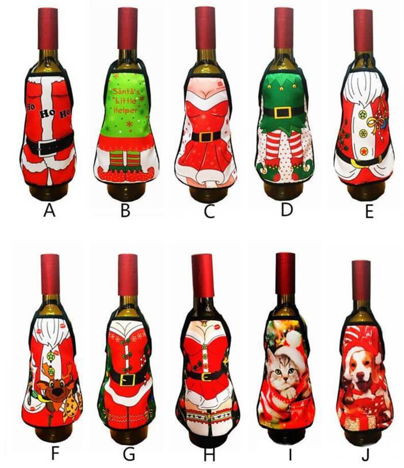 Funny Cute Christmas Bottle Wine Cover Mini Apron 10 Designs - Online Party Supplies