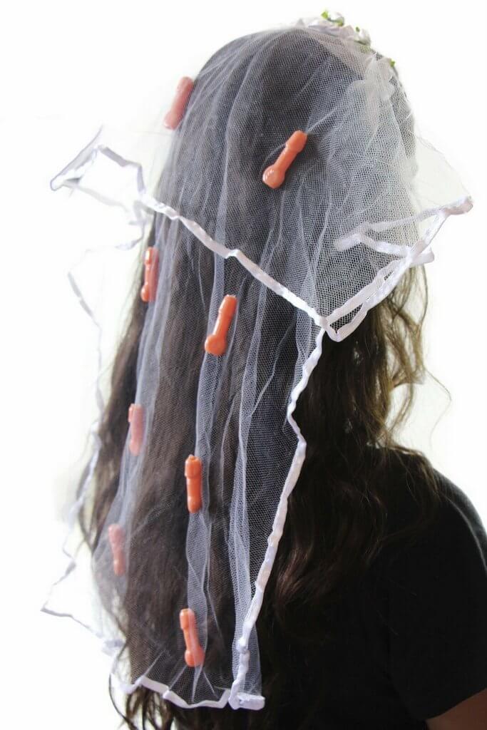 Naughty Hen Party Veil with mini penises for bachelorette celebrations