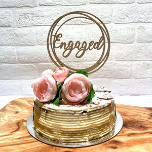 Online Party Supplies Australia Wooden 'Engaged' Geometric Round Wedding Cake Topper