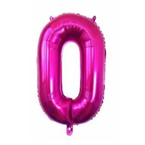32" Giant Hot Pink 0-9 Number Foil Balloons number 0
