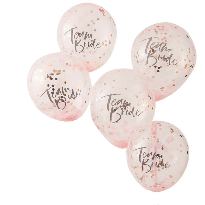 12" Ginger Ray Floral Hen Party 'Team Bride' Rose Gold Confetti Latex Balloon Bouquet