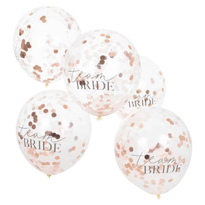 12" Ginger Ray Hen Party 'Team Bride' Rose Gold Confetti Latex Balloon Bouquet
