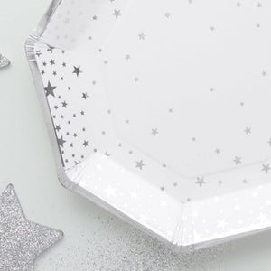 Ginger Ray Star Metallic Silver 23cm Hexagonal Shaped Paper Plates 8 Pack