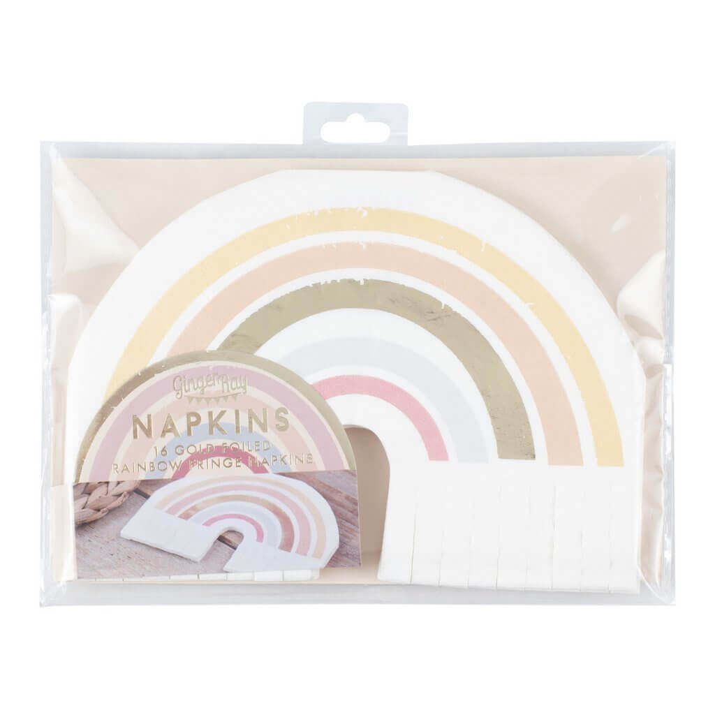 Ginger Ray Rainbow Fringe Gold Foiled Happy Everything Napkin 16 Pack